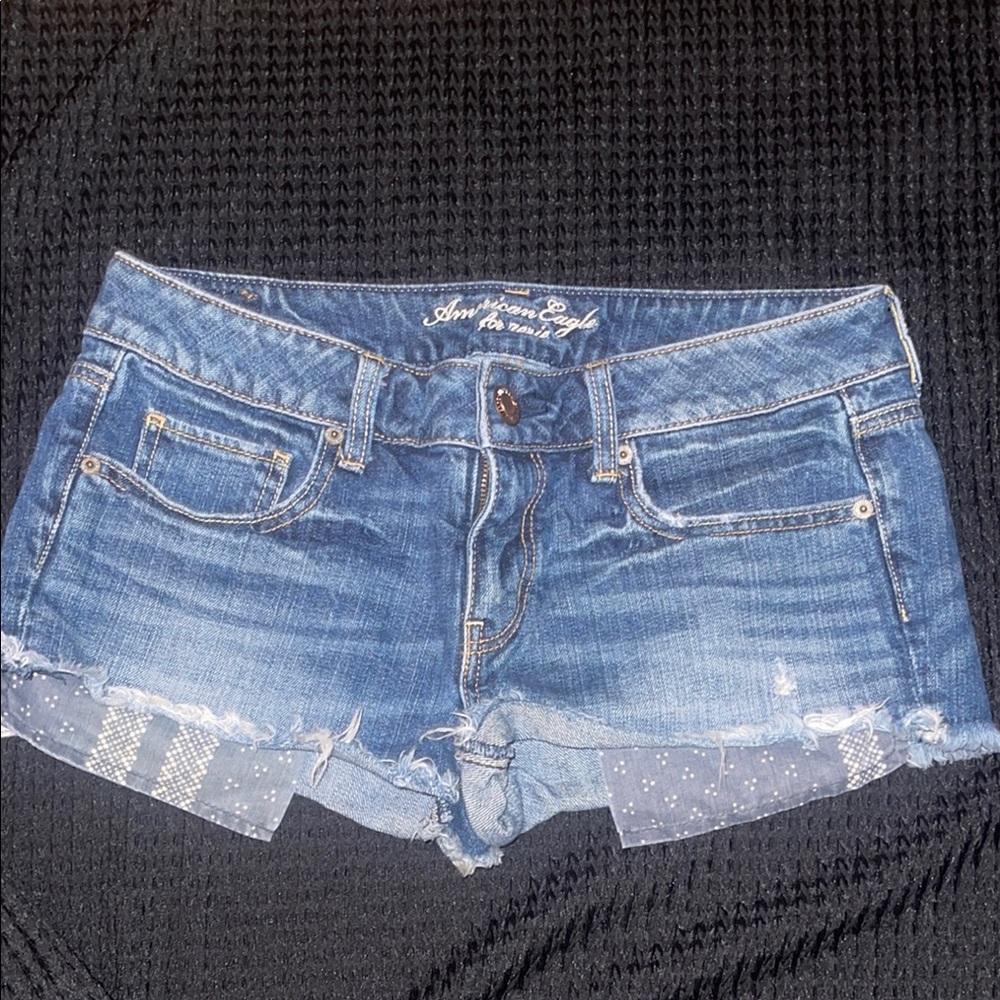 American Eagle Outfitters Blue Jean Shorts Distressed Cut-Off Style